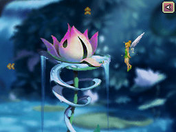 A closed flower on top of a lilypad with a very long stem. From the lilypad flows water. There's a slide-like leaf witch wraps around the stem and water also flows down it. The flower on top is made to look like a house, with a small hole in it to resemble a window and one petal put down to resemble a doorway.