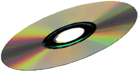 An animated image of a spinning DVD disc, shown at a 45 degree angle.