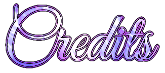 Shiny text saying 'Credits'. It's written in a script font and its colours go from dark purple to lilac to white, to give a shiny effect.