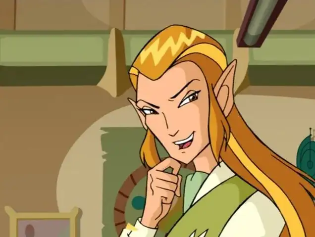Image of professor Palladium from season 2 of Winx Club. It shows his face and shoulders. He is speaking and has his hand on his chin.