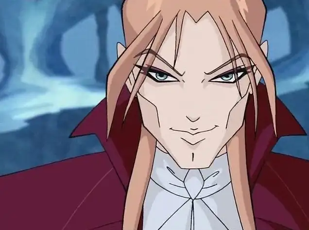 Image of Valtor from season 3 of Winx Club. It's a shot of his face and shoulders. The Omega Dimension looks to be in the background.
